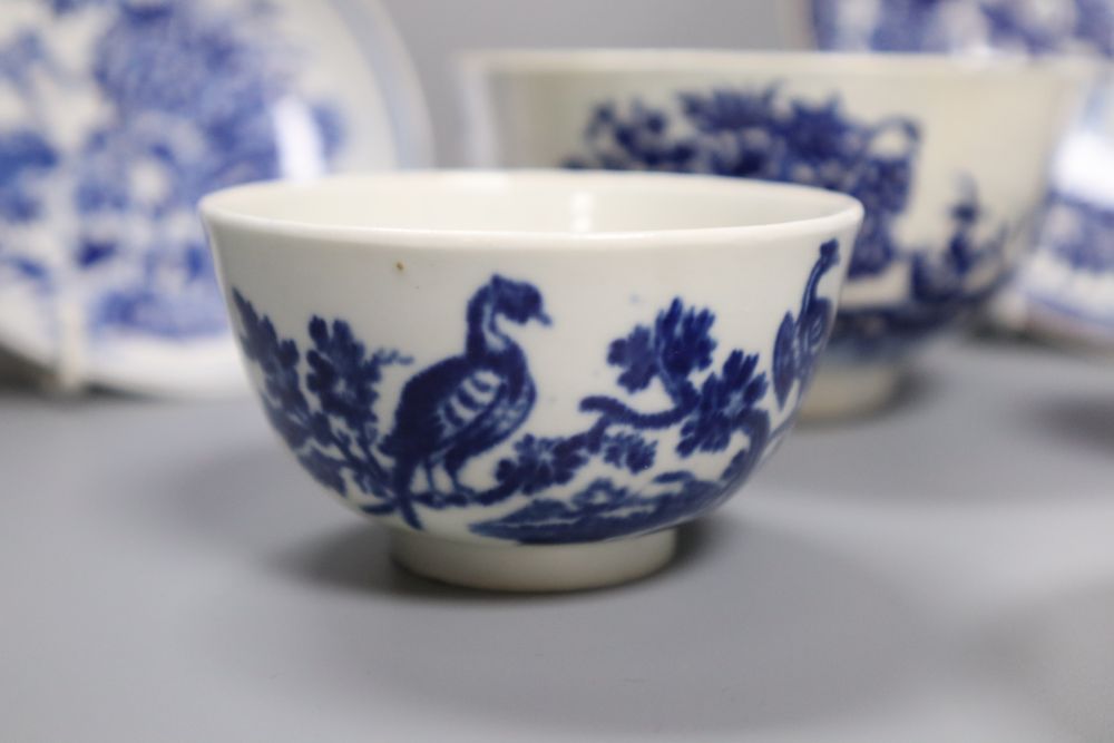 A Worcester Pagoda saucer dish, Fisherman & Cormorant strainer, Bat bowl, a Fence saucer and two tea bowls in Birds in Trees an